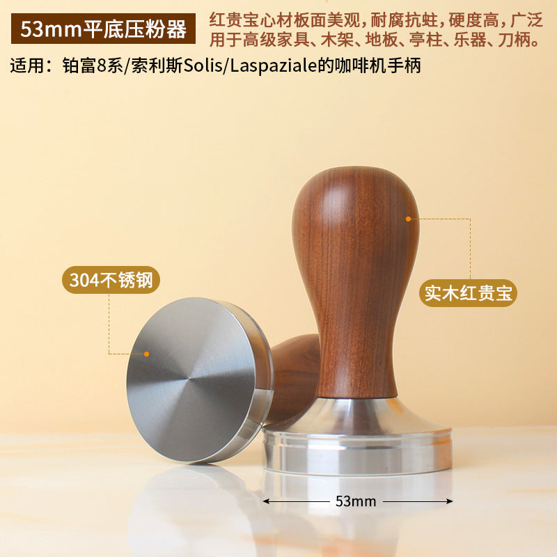 A 51/53/58 mm304 stainless steel coffee powder press threaded wooden handle powder press hammer coffee machine handle powder dispenser