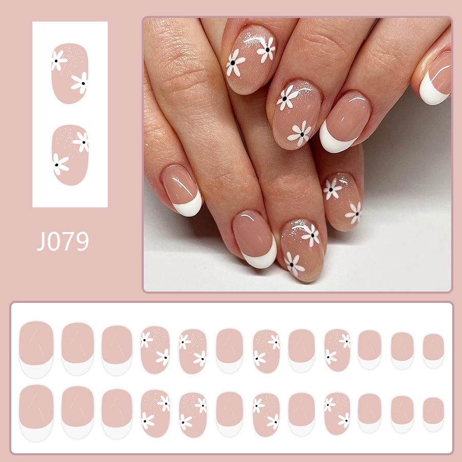 A short glossy square armor European and American cross-border foreign trade new spring and summer style fresh and simple white flowers 24 pieces - Mixbatch