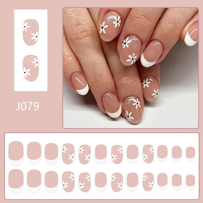 A short glossy square armor European and American cross-border foreign trade new spring and summer style fresh and simple white flowers 24 pieces - Mixbatch