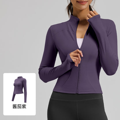A basic yoga suit jacket nude tight breathable stand-up collar sports fitness top women