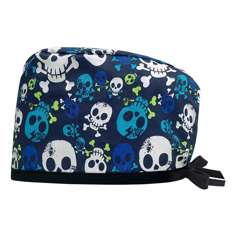 A Cotton Printed Surgical Cap Adjustable Women's Long Hair Baotou Cap Dentist Stomatology Clinic Frosted Cap Men's Foreign Trade