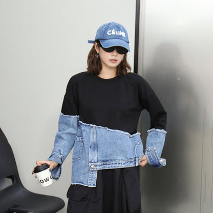 A stitched denim irregular top