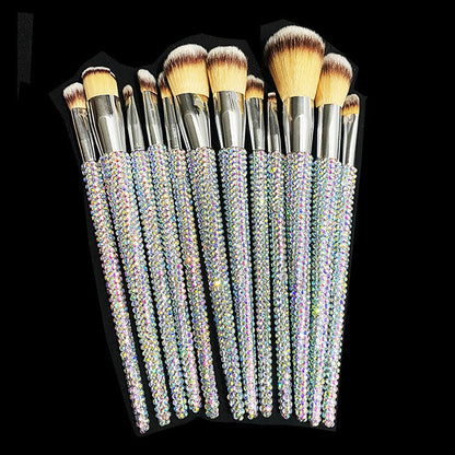 A 12 pcs full of diamond makeup brushes professional face and eye beauty kit, full of diamond Blingbling beauty - Mixbatch