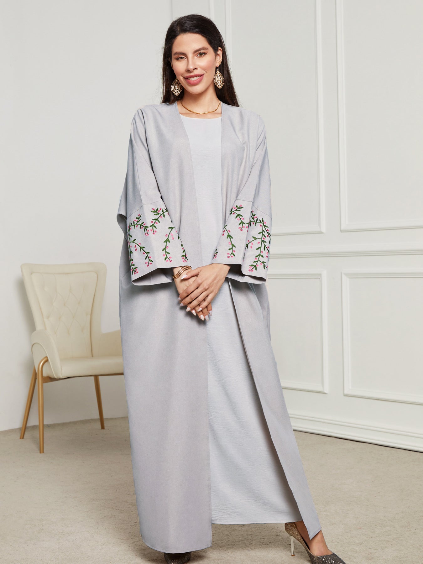 Muslim Embroidered Middle Eastern Clothing Fashion Elegant Cardigan Embroidered Dress Robe - Mixbatch