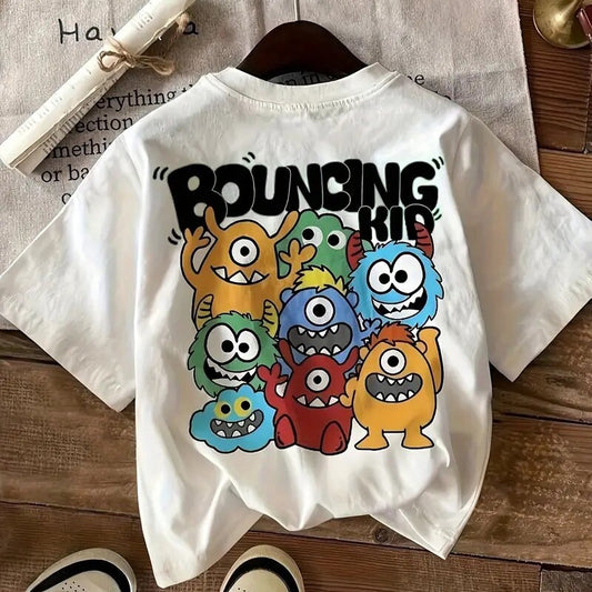 A short-sleeved foreign style ins tide summer loose cartoon print T-shirt boys and girls lazy wind top - Mixbatch