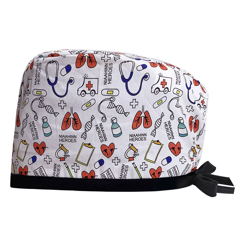 A Cotton Printed Surgical Cap Adjustable Women's Long Hair Baotou Cap Dentist Stomatology Clinic Frosted Cap Men's Foreign Trade