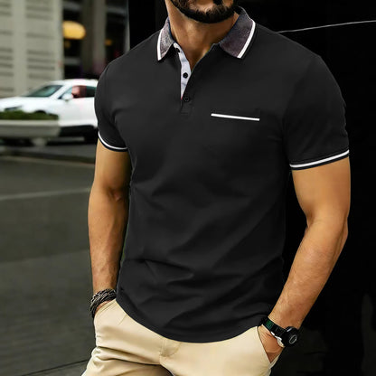 A men's new casual short sleeves; cool and breathable fashion ribbed lapel polo shirt