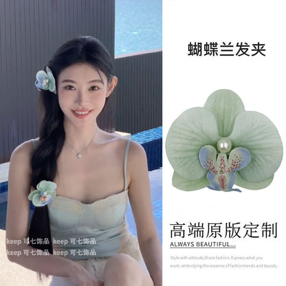 A Super Immortal Phalaenopsis Hairpin Purple Side Flower Hair Accessories Flower Clip Versatile Hairpin Antique Headdress Female Mori