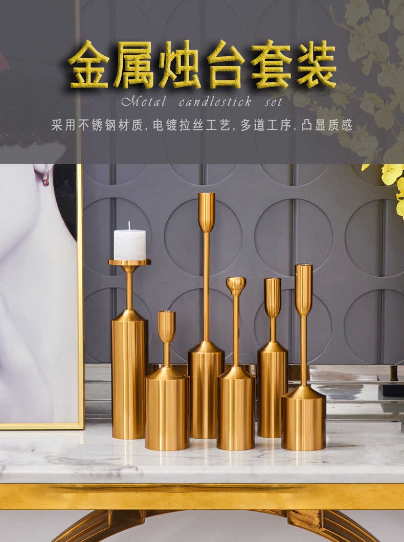 A European metal candlestick electroplating wedding props dining table candlelight dinner decoration home soft decoration handicrafts ornament