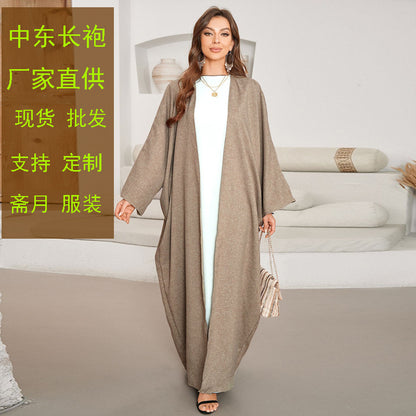 New women's clothing fashionable and elegant cardigan imitation hemp dress robe - Mixbatch