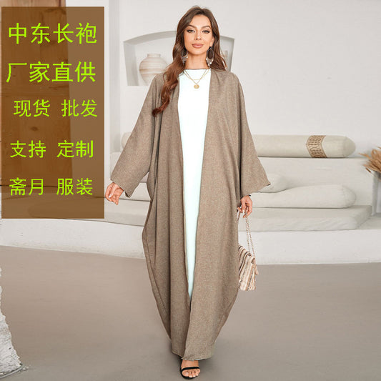 New women's clothing fashionable and elegant cardigan imitation hemp dress robe - Mixbatch