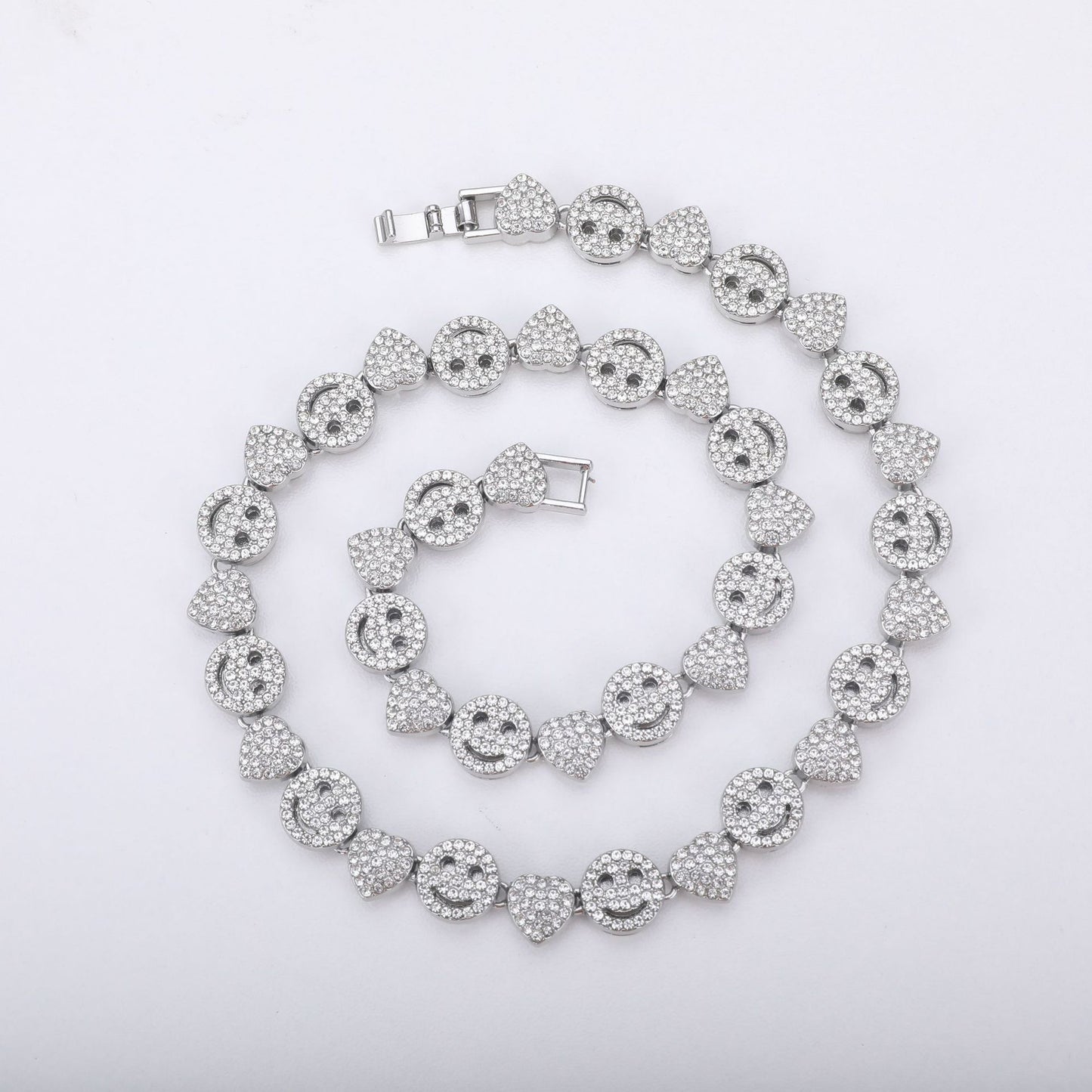 A cross-border hot sale new love smiley face full of diamonds Cuban chain European and American hip-hop necklace jewelry DIY - Mixbatch