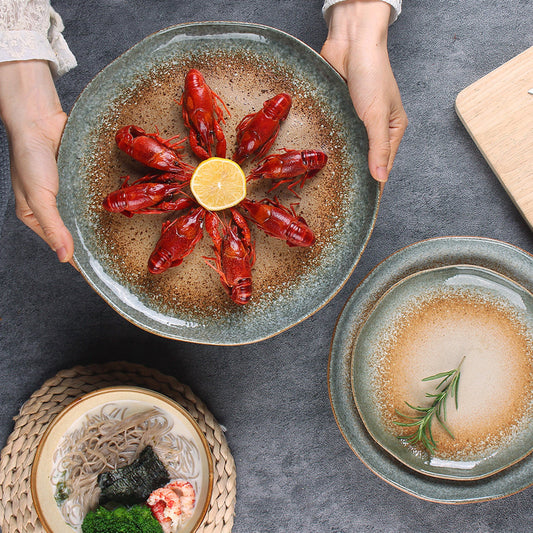 A retro ceramic plate high-value hotel tableware set Japanese and western food plate can be heated in microwave oven salad dishes