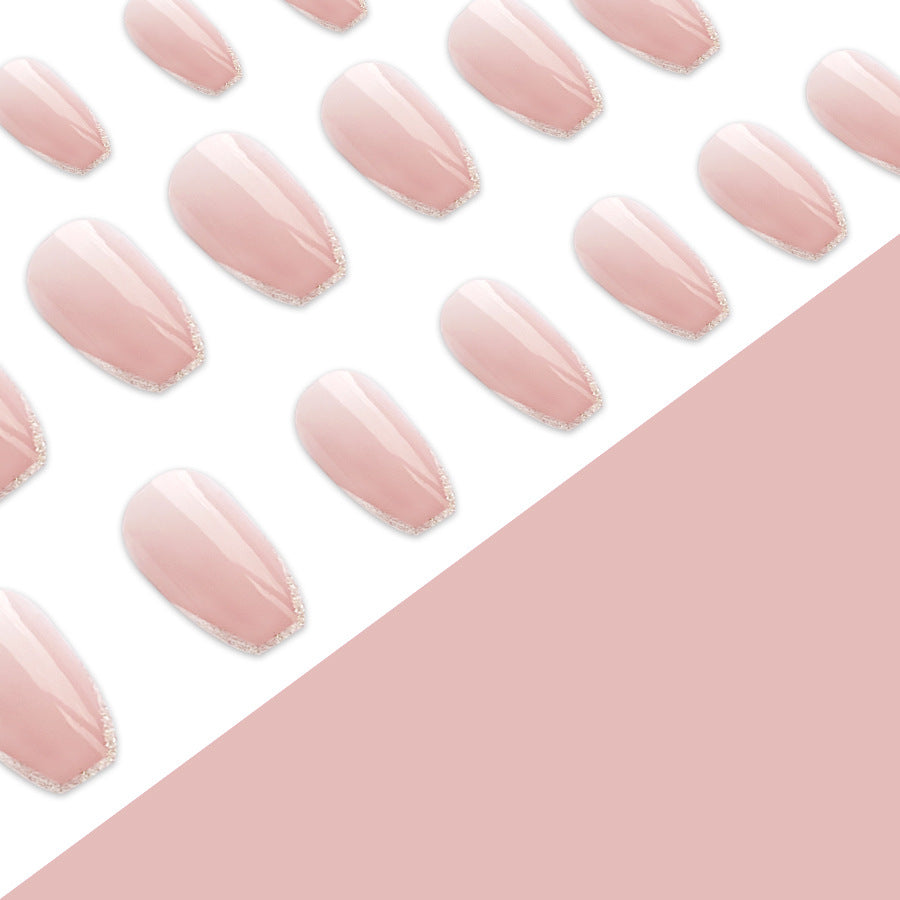A short glossy oval glitter French wearing manicure, simple temperament versatile ins gentle wearing armor 24 pieces - Mixbatch