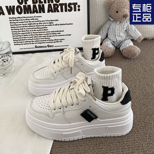 Little White Shoes Women's New Spring Versatile Thick Sole Simple Casual Shoes, Unique Original Design, Board Shoes for Women 0.6kg - Mixbatch