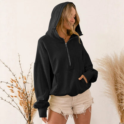 A hooded long-sleeved sweater