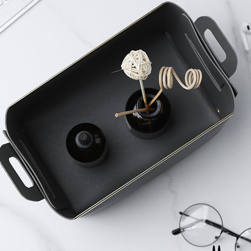 A Nordic desktop PU leather storage basket Foldable Phnom Penh sundries storage basket Stationery storage tray