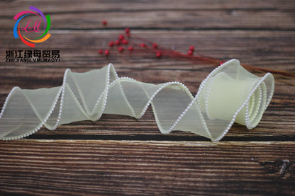 A Spot 5.5cm Pearl Meteor Fishtail Yarn Copy Edge Wave Yarn Cake Bouquet Packaging Material Bow Ribbon - Mixbatch