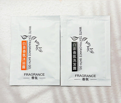 1000 pieces Free shipping by sea to Beirut White Tea Shampoo Body Wash Hotel Disposable Shampoo Body Wash Bag