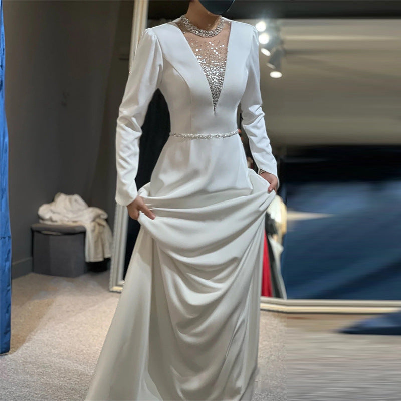 A banquet evening dress temperament white dress