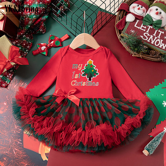 A children's long-sleeved mesh dress