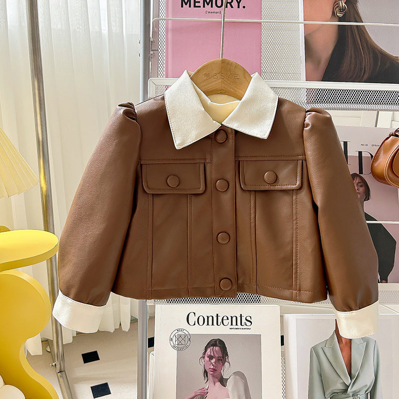 A children's leather jacket skirt set