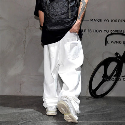 A white ripped wide-leg jeans loose straight
