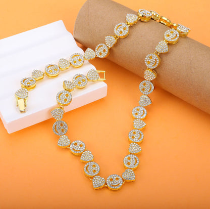 A cross-border hot sale new love smiley face full of diamonds Cuban chain European and American hip-hop necklace jewelry DIY - Mixbatch