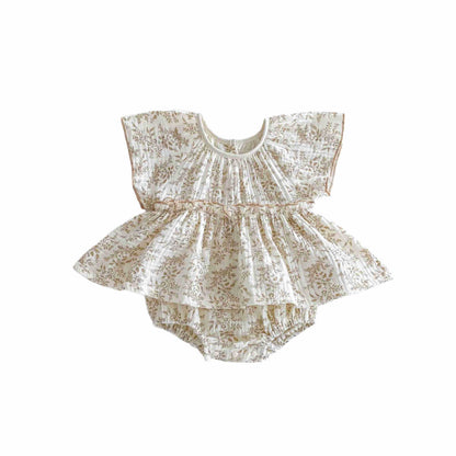 A Baby Bodysuit 2024 New Product Girl's Crepe Fragmented Flower Flying Sleeves Sweetheart Newborn Korean Edition Western Climbing Outwear - Mixbatch