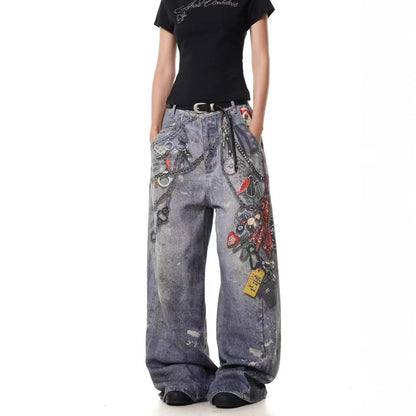 A printed denim trousers