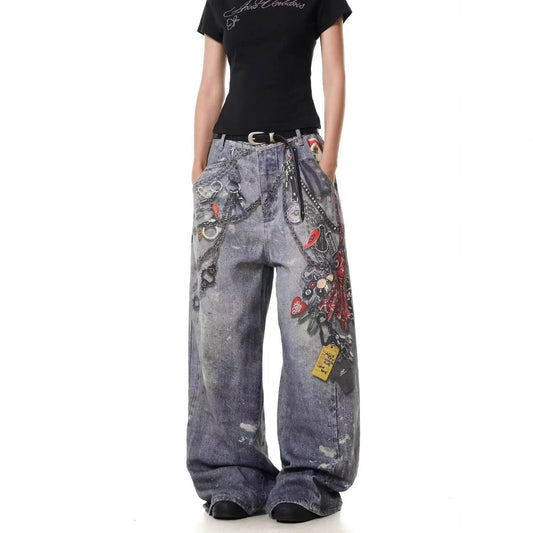 A printed denim trousers