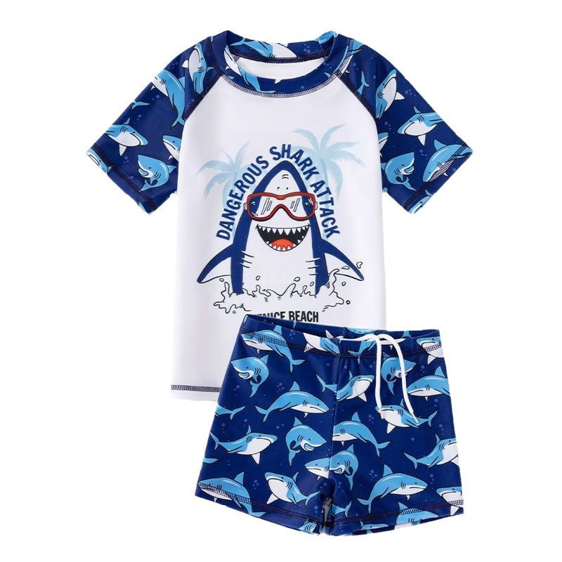 A children's split short-sleeved swimsuit boys summer cute shark - Mixbatch