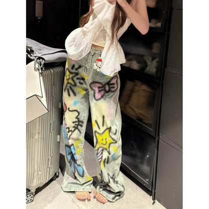 A graffiti print jeans