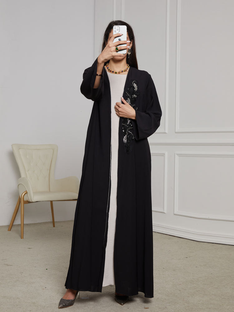 New handmade beaded Middle Eastern Muslim clothing long dress fashionable and elegant cardigan crumpled dress robe - Mixbatch