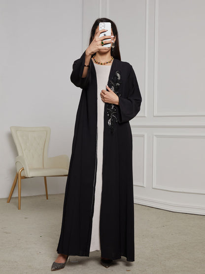 New handmade beaded Middle Eastern Muslim clothing long dress fashionable and elegant cardigan crumpled dress robe - Mixbatch