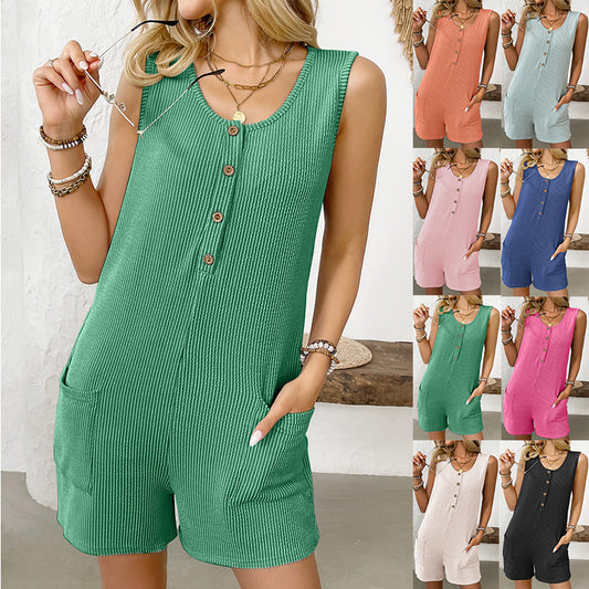 Europe, America, cross-border Amazon independent station 2025 summer new products women's clothing buttons door tube casual vest jumpsuit shorts