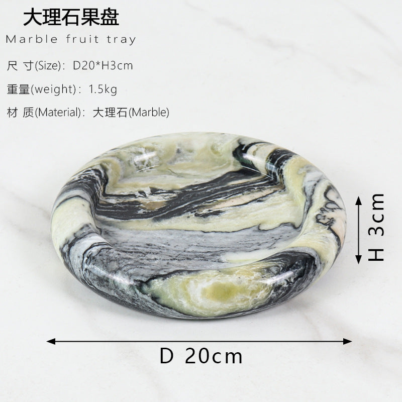 طبق دائري من حجر الترافرتين الأصفر الطبيعي 