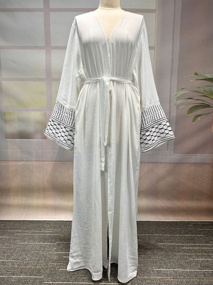 Middle Eastern Muslim Clothing Fashion Elegant Pocket Cardigan Embroidery Contrast Color Dress Robe - Mixbatch