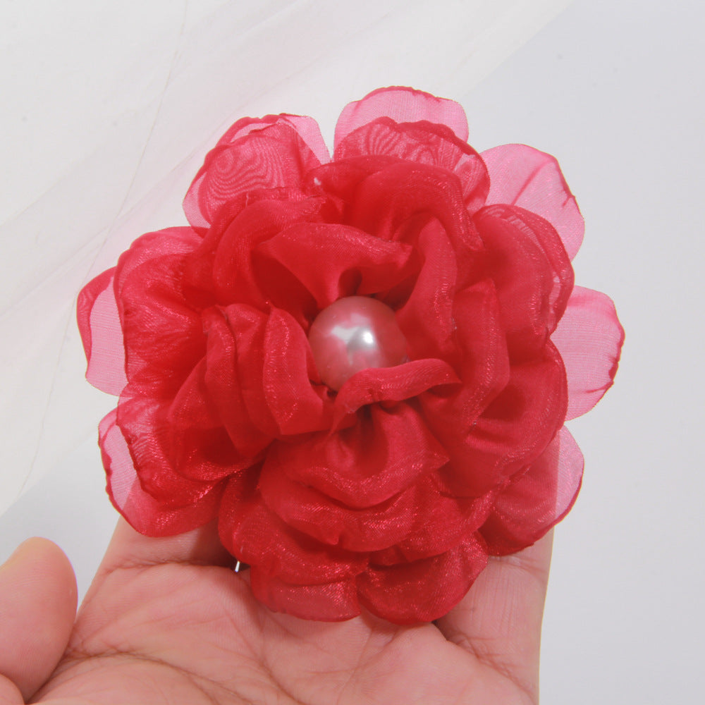 A 9cm large number of spot with pearl cloth flower fabric flower gauze clothing accessories brooch clothing accessories - Mixbatch