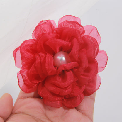 A 9cm large number of spot with pearl cloth flower fabric flower gauze clothing accessories brooch clothing accessories - Mixbatch