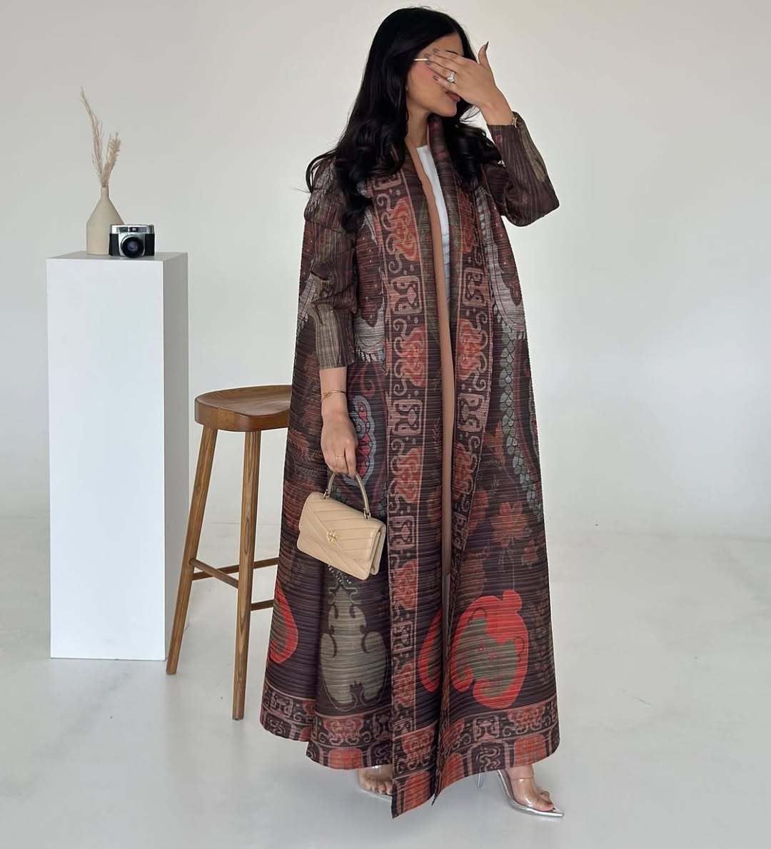 A  Pleated robe print cardigan women's clothing