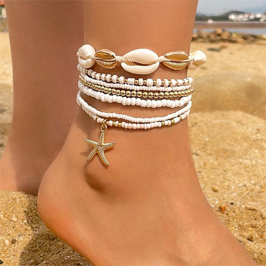 A Bohemian Resort Wind Shell Beaded Woven Bracelet Beach Wind Starfish Rice Beads - Mixbatch