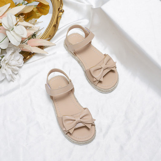 A new casual simple leak toe cute bow comfortable beach sandals apricot foreign trade - Mixbatch