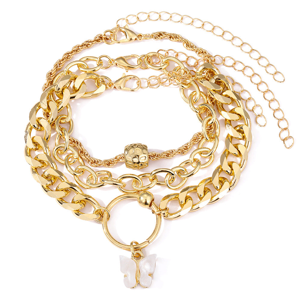 A European and American cross-border new products stack and wear personalized street auction love bracelet four-piece set exaggerated thread chain alloy bracelet women - Mixbatch