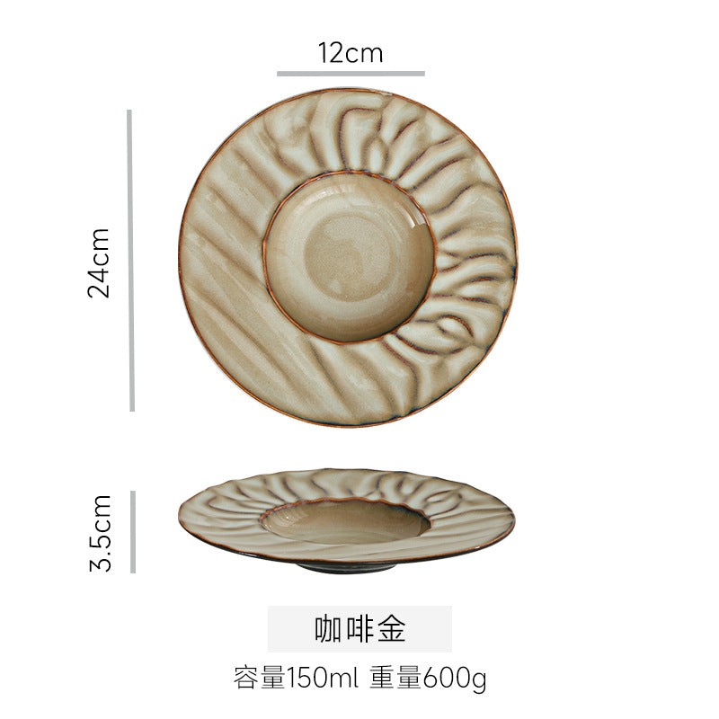 A Japanese-style kiln-changed retro coffee gold creative ceramics simple high-end light luxury cup, bowl, plate and tableware combination set