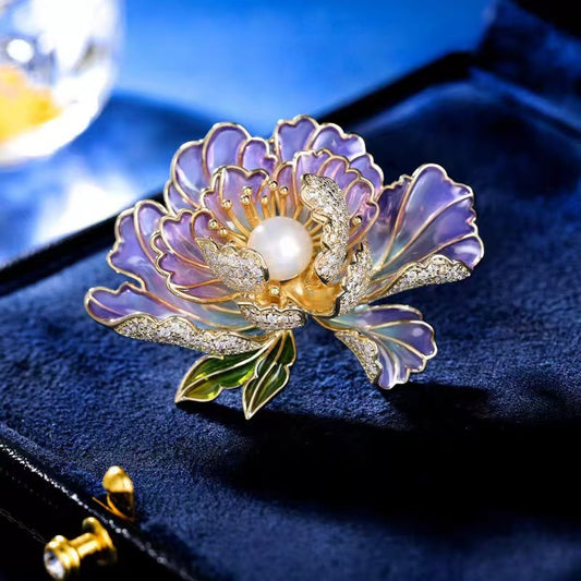 A Pink Peony Brooch High-end Female Exquisite Simple New Chinese Corsage Decorative Temperament Flower Alloy Corsage - Mixbatch