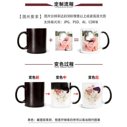 A creative coated ceramic cup color-changing water cup custom LOGO heat transfer mug