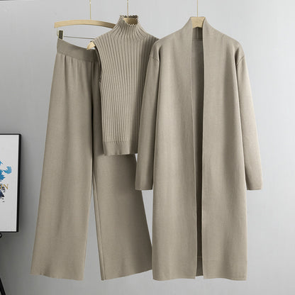 A three-piece set of knitted tops and pants