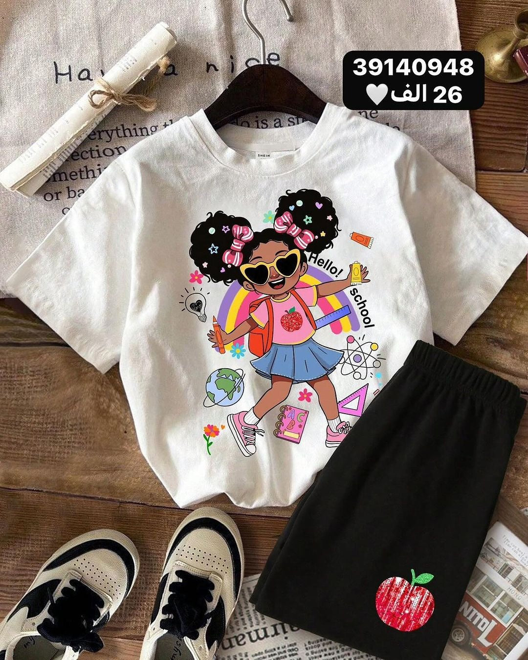 A Children's cute cartoon pattern printing set boys and girls short-sleeved T-shirt + shorts