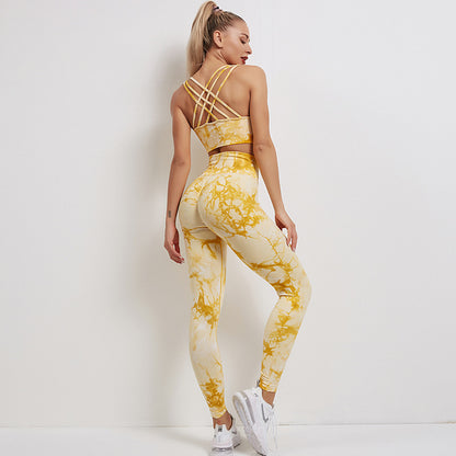 A Yoga suit running tie-dye sports fitness yoga pants seamless yoga foreign trade fitness